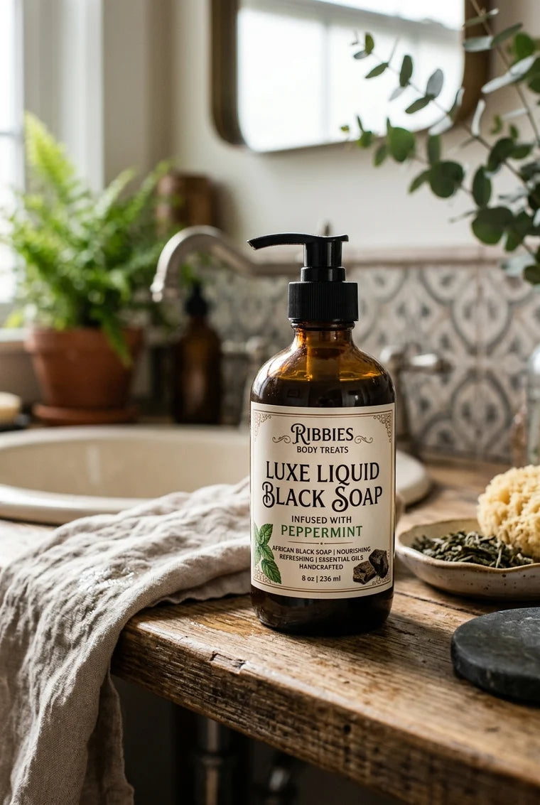 Peppermint-infused liquid black soap